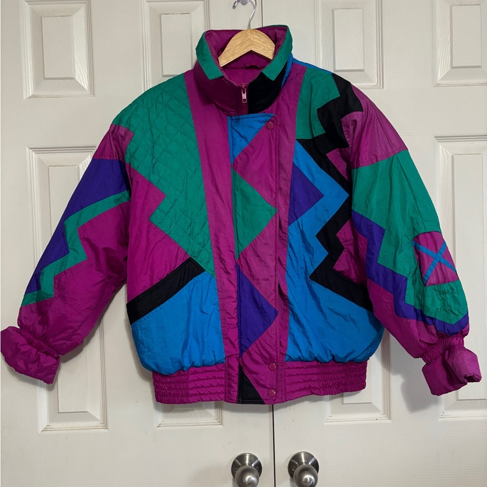 Vintage 80s Izzi Colorful Ski Bomber Puffer Jacket size Small